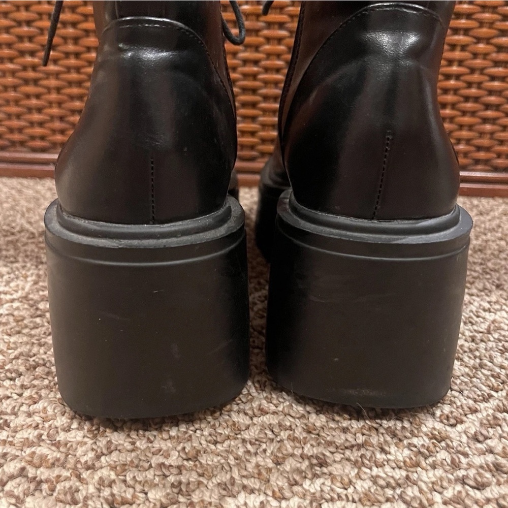 SHEIN Black Faux Leather Lace Up Platform Combat Boots - Picture 7 of 16